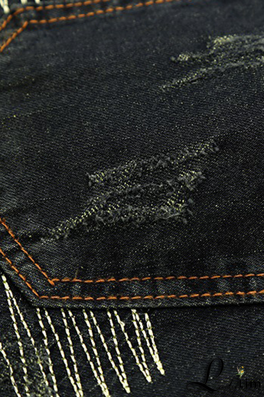 Blue Street Patchwork Tassel Ripped Make Old Bottoms