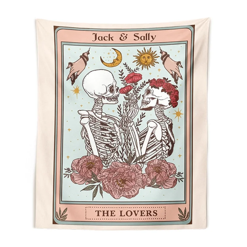 Psychedelic Skull Tapestry Tarot the lovers Wall Hanging Skulls Flower Esotericism Human Skeleton Home Decor Accessories