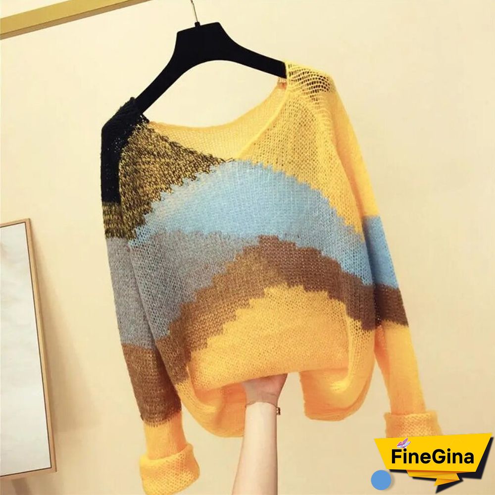 Women Loose Korean Pink Patchwork Sweater Pullovers Fashion Fall Harajuku Casual Y2k Tops Chic Lazy Wind Female Clothes