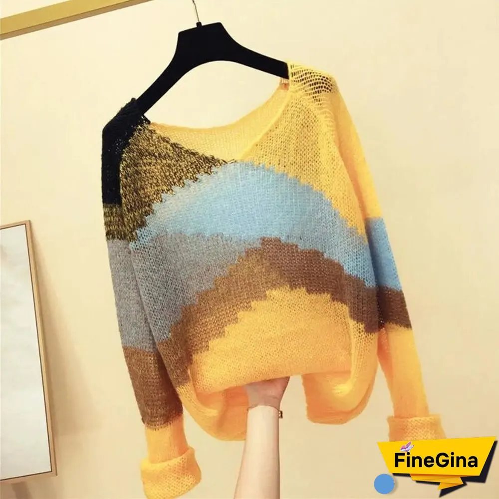 Women Loose Korean Pink Patchwork Sweater Pullovers Fashion Fall Harajuku Casual Y2k Tops Chic Lazy Wind Female Clothes