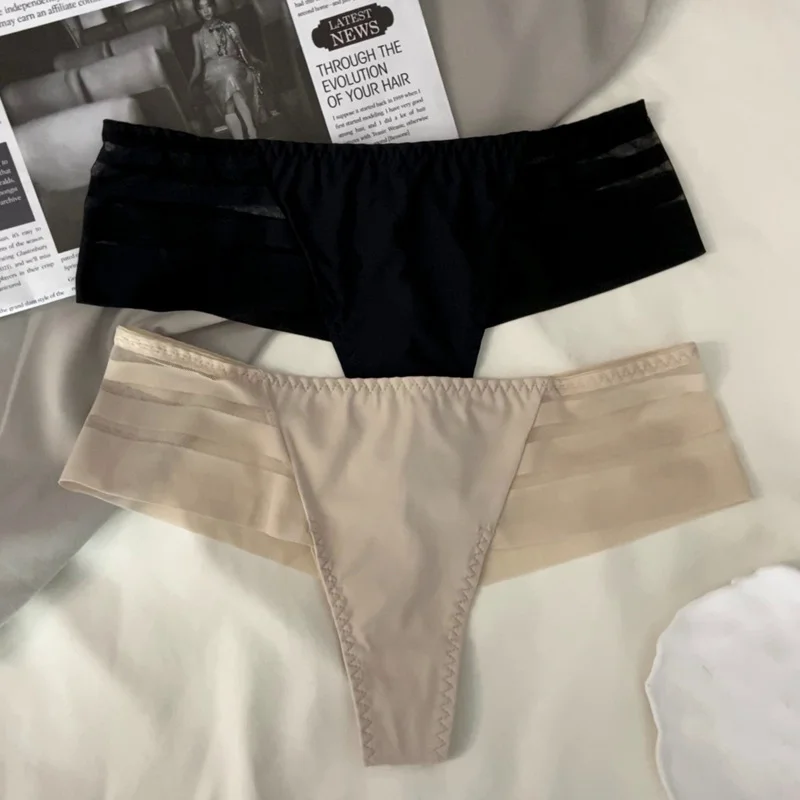 Uveng Uveng Ice Silk Splicing Lace Thong Strip Stripe One-Striped Sports Fitness High-Ply Pick-Up-Up T-Pants