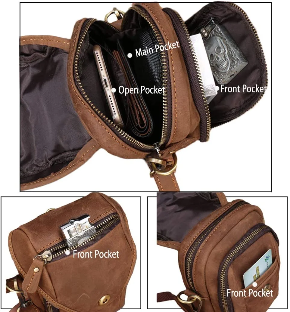 Leather Small Shoulder Bag Waist Belt Pouch Crossbody Bag Cell Phone Money Carrying Case Purse Wallet Bum Bag Fanny Pack for Men