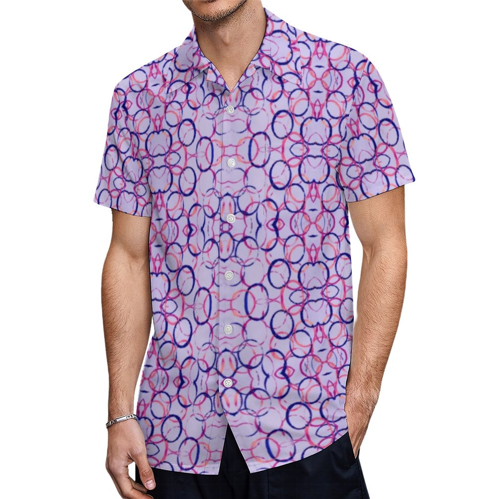 Purple With Inner Locking Circles Pattern Hawaiian Shirt Mens Button Down Tropical Hawaii Beach Shirts