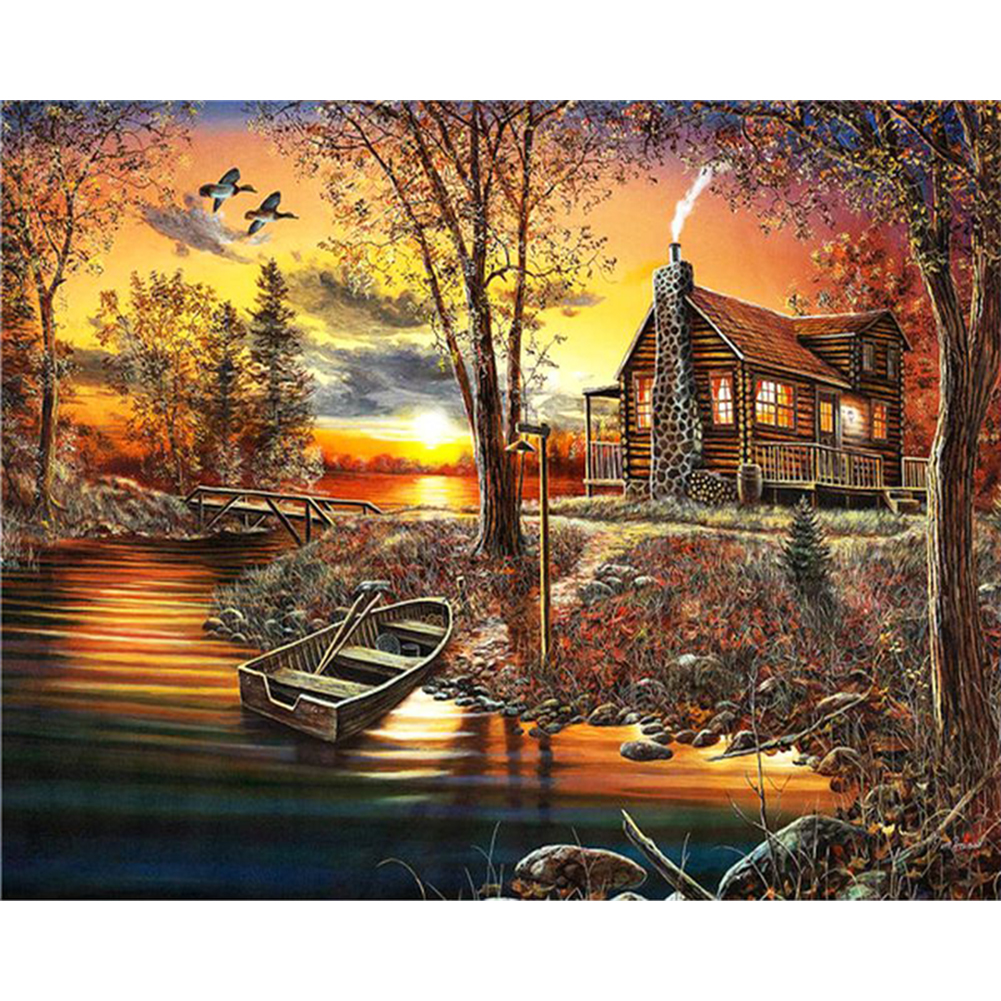 Cottage By The River-Paint by Numbers-50x40cm