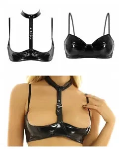 pornhint Pornhint Women PVC Leather Bra Tops Cupless Bralette Lingerie Sexy Top Clubwear Tops