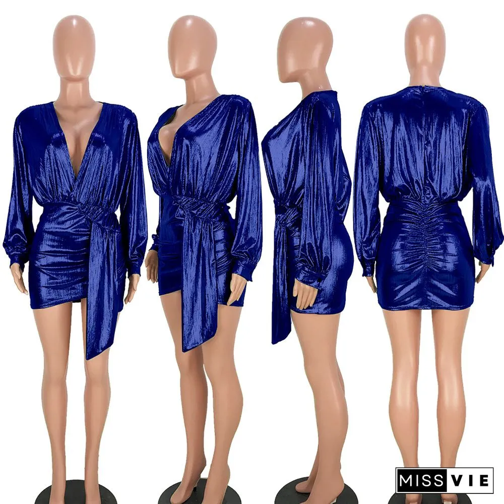 Gilding Deep V-neck Zipper Sexy Skirt Nightclub Dress