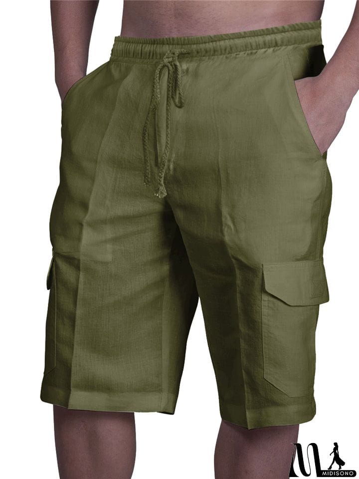 MidiSono - Drawstring Solid Color Shorts With Pockets