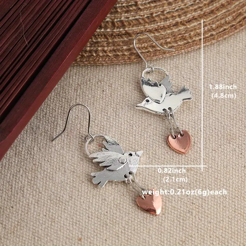 retro metal bird love pendant earrings christmas and year round parties alloy with 925 silver plating 4