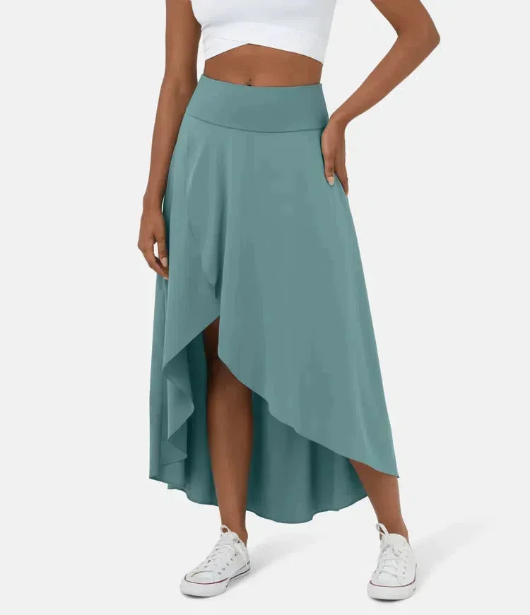 Falda midi informal de talle alto y volantes bajos, 2 en 1, de secado rápido