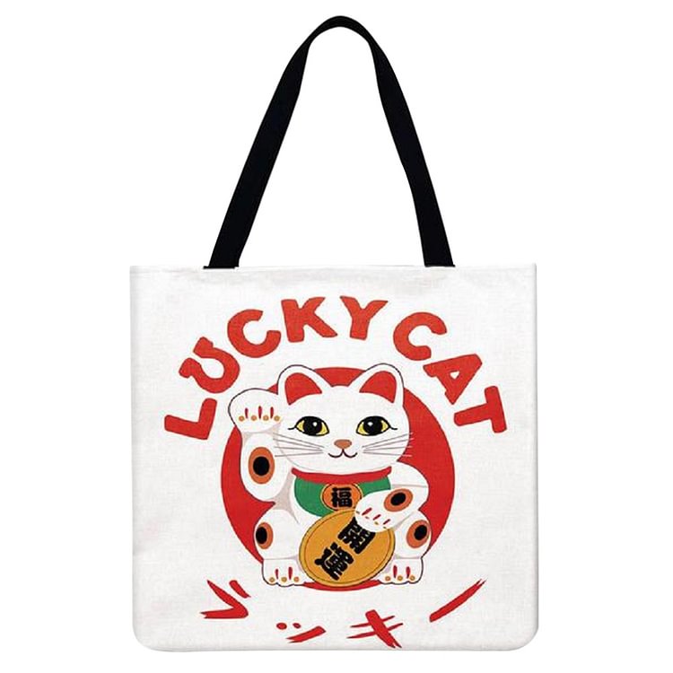 【Limited Stock Sale】Linen Tote Bag - Japanese Lucky Cat