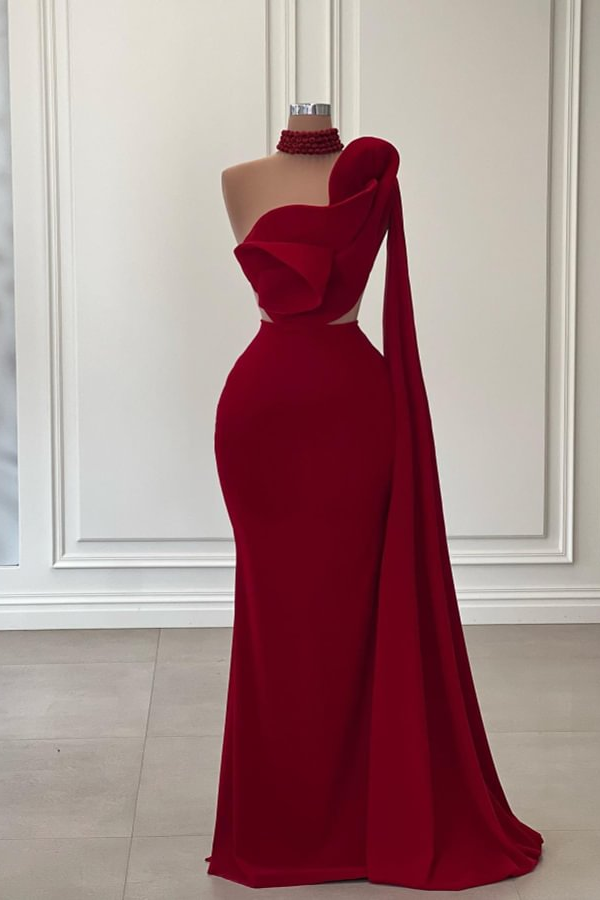 Daisda Red Mermaid Flower Sleeveless Prom Dress