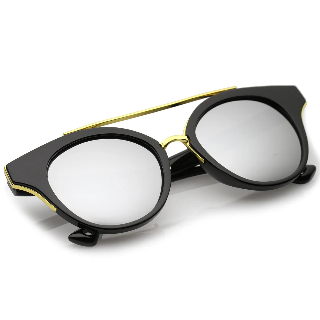 Double Nose Bridge Round Colored Mirror Lens Cat Eye glasses 51mm