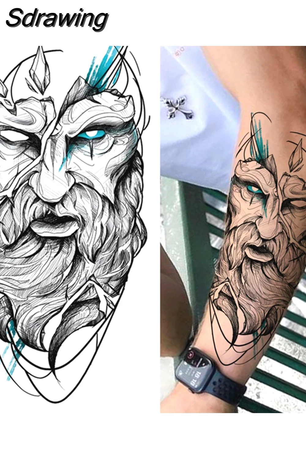 Sdrawing Forest Tattoo Sticker For Men Women Children Tiger Wolf Death Skull Temporary Tattoo Fake Henna Skeleton King Animal Tatoo 430-0