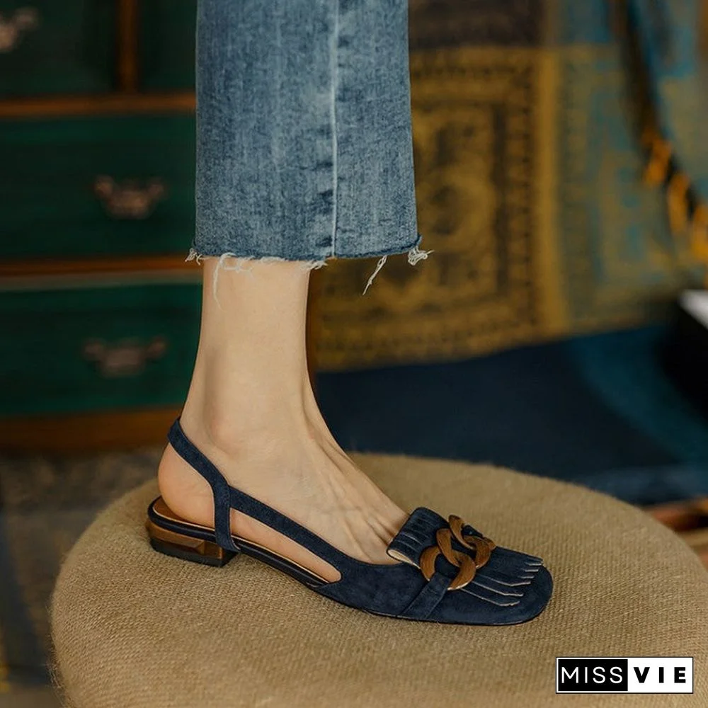 Buckle & Tassel Upper Sqaure-toe Flat Slip-on