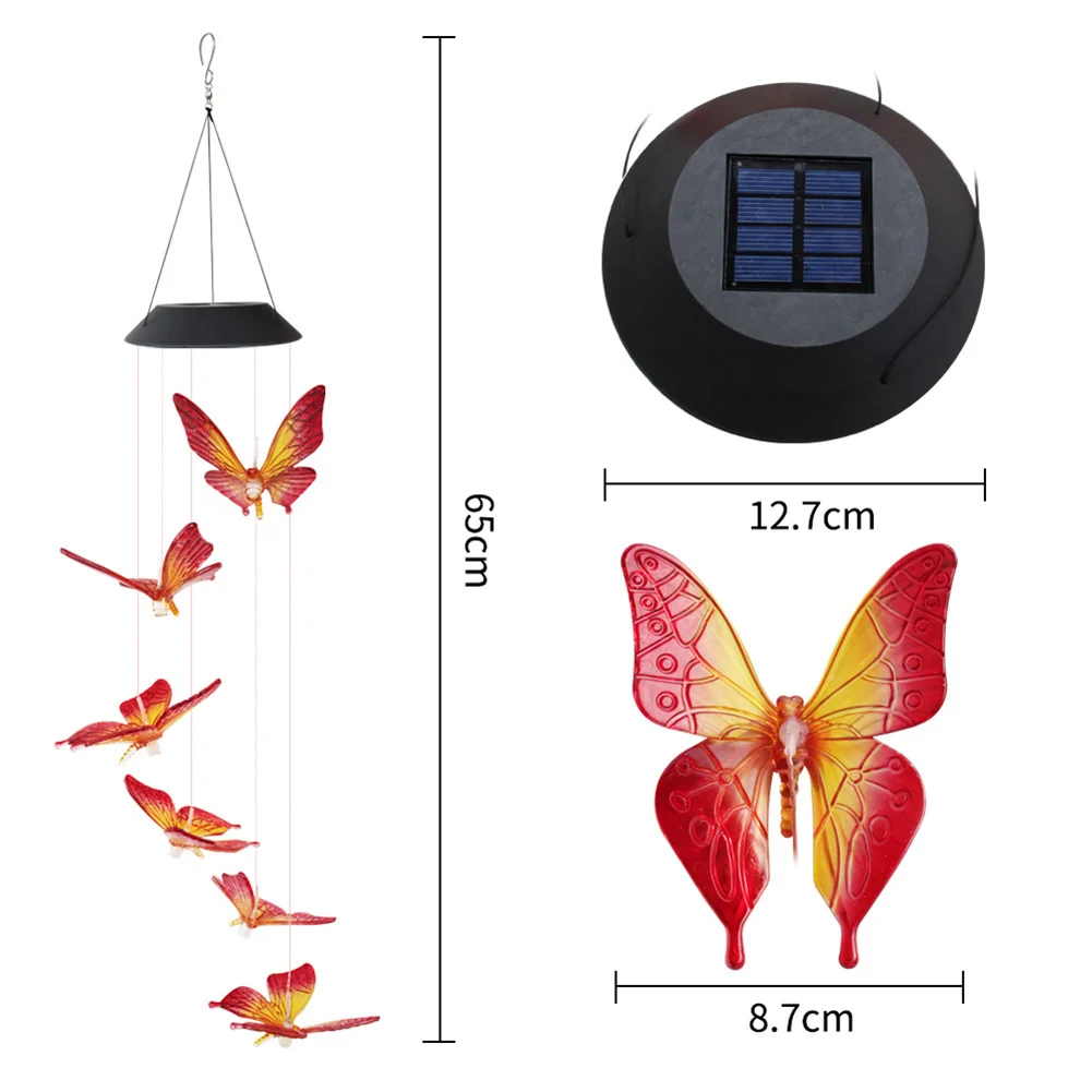 LED Solar Wind Chime Butterfly Light Color Changing IP65 Hanging Lamp (A)
