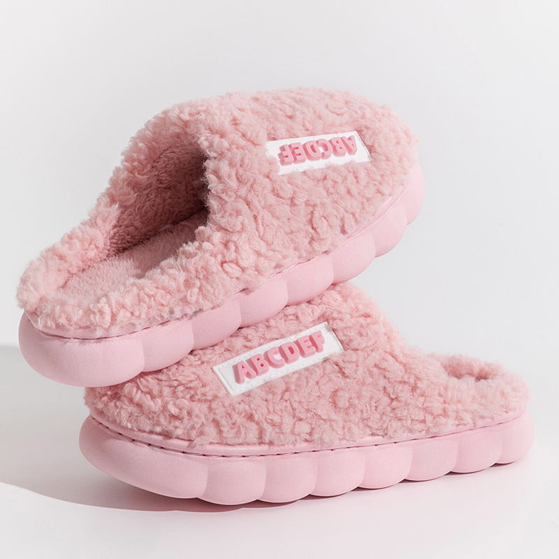 Toneke popular women's shoes Warm Plush Winter Shoes Men Women Indoor Slippers Letter Anti-slip Soft Fur Couple Home Floor Cotton Slipper House Shoes 2025