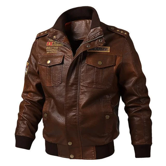 Faux Leather Jacket Men Windproof Outwear Military Army Pilot Bomber PU Leather Jacket Coat 6XL
