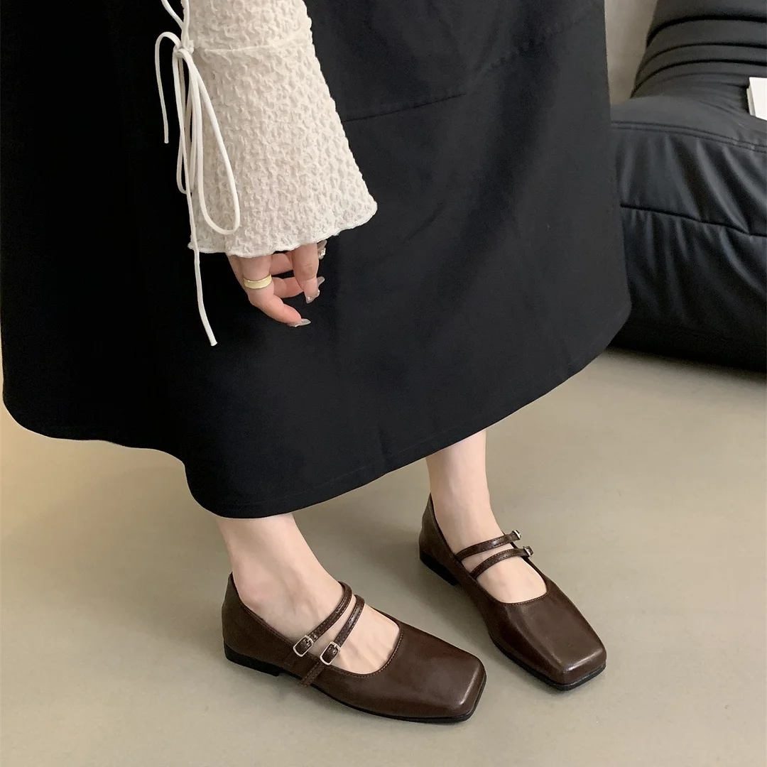 Churchf Style Dress, Shallow Mouth, Vintage Leather Shoes, Women's 2024 New Spring And Autumn Flat-Soled Mary Jane Shoes-Outfit Ideas