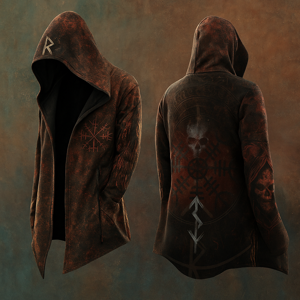 Men's Viking Mythology Skull Runes Odin Totem Hooded Jacket / Rvogue / Rvogue