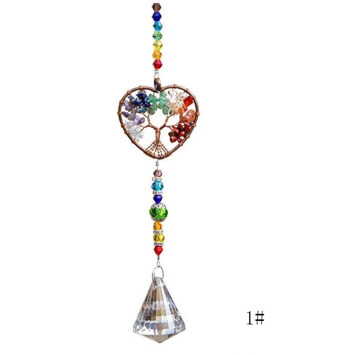 Chakra Healing Natural Stone Tree of Life Suncatcher Window Hanging Ornament Rainbow Maker Collection For Home Garden Decor
