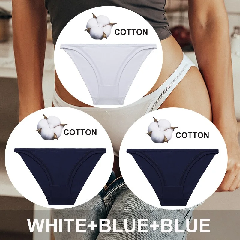 FINETOO 3PCS/Set Women Cotton Panties Sexy Lingerie Plus Size Underwear Low-Waist Briefs Female M-2XL Woman Hollow Out Pantys