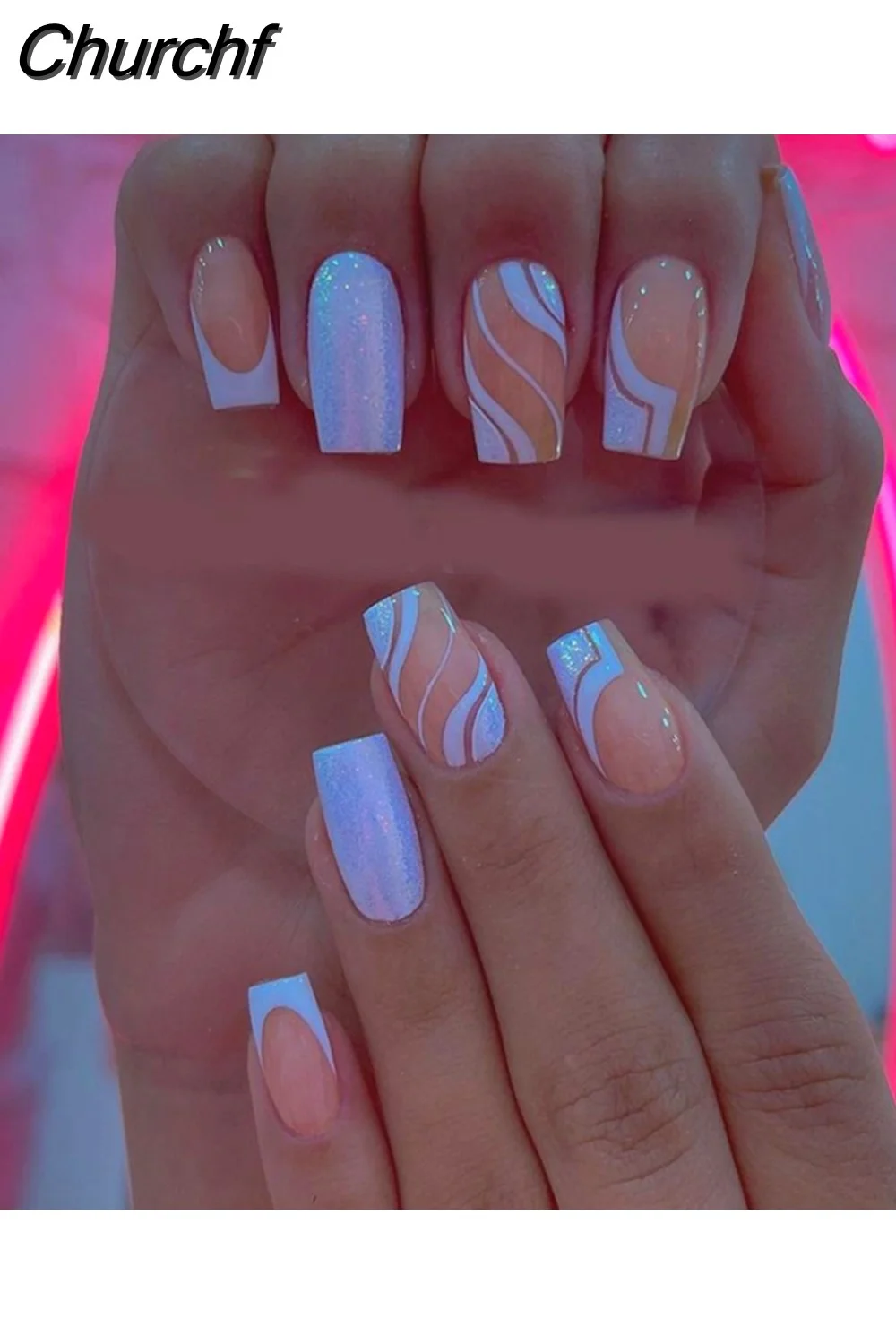 Churchf French Ballerina Fake Nail Pink Gradeint Natural Coffin False Nails Wholesale Nails Supplier Manicure Tool 24pcs/Box-Nail Inspo