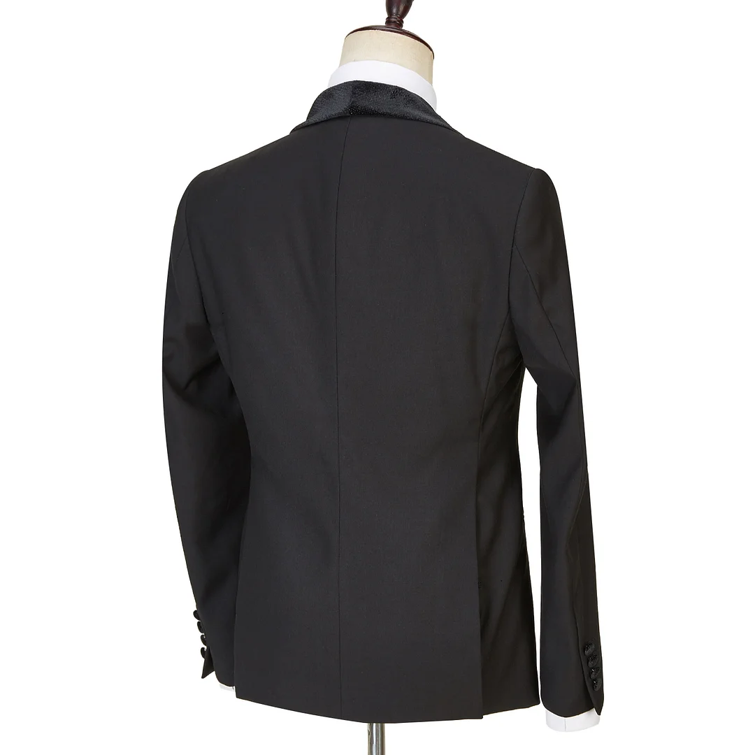 Miabel  Modern  Black  Shawl Lapel Three Pieces Sparkle Men Wedding Suits