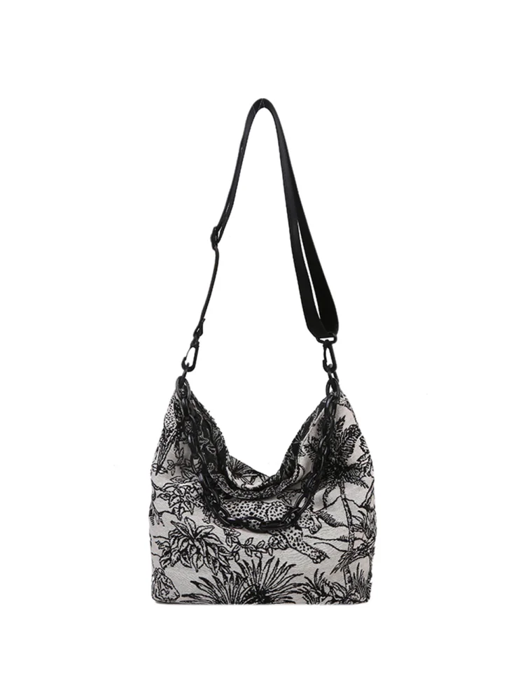 Vintage Women Canvas Embroidery Shoulder Bag Ladies Chain Large Handbags
