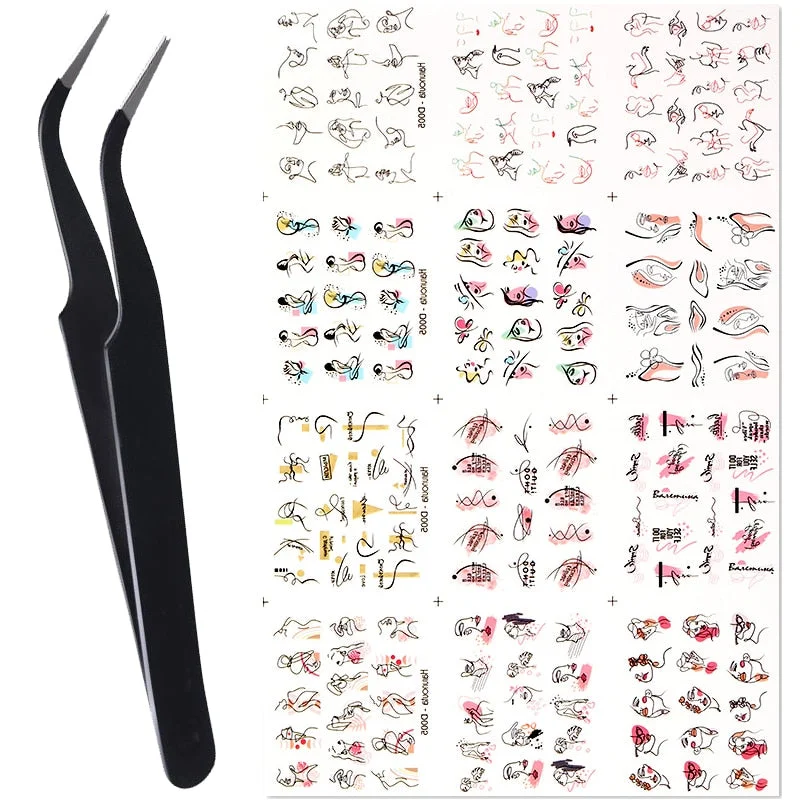 Harunouta Water Decals Stickers Summer Simple Green Leaves Butterfly Geometric Lines Flowers Nail Art Decorations Manicures