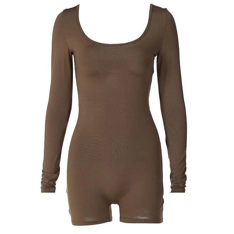 Uveng Uveng Women's Summer 2023 New Long-Sleeve U-Collar Rope Open Back High Waist And Hip Sports Yoga Jumpsuit