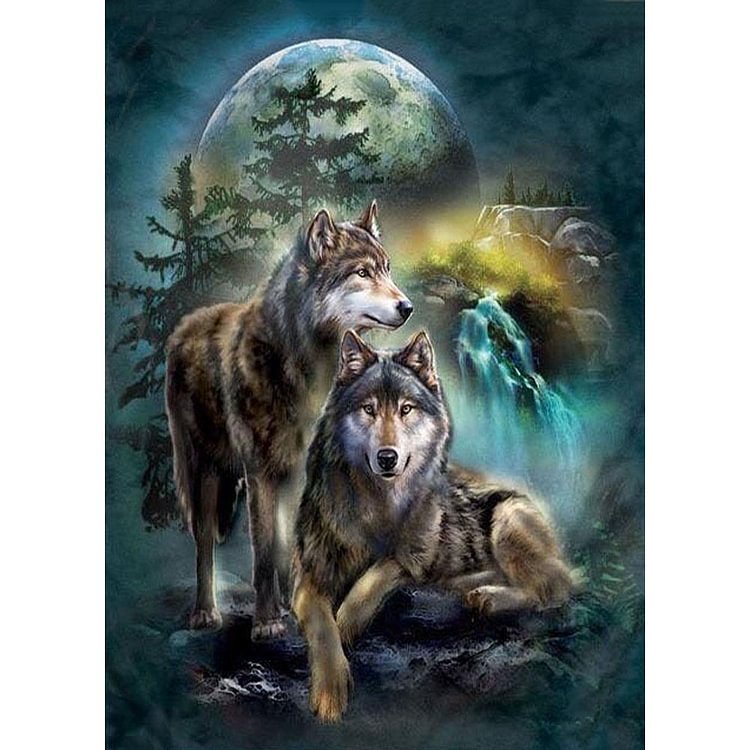 (Multi-Taille) Loup de Nuit - Complète Rond / Carré Peinture au Diamant  30*40cm/40*50cm