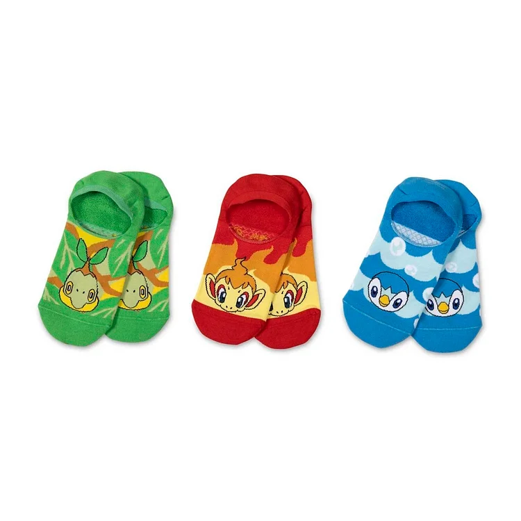 Turtwig, Chimchar & Piplup No-Show Socks (3 Pairs) (One Size-Adult)