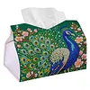 Diamond Art Tissue Box Cover DIY PU Desktop Organizer Large(peacock)