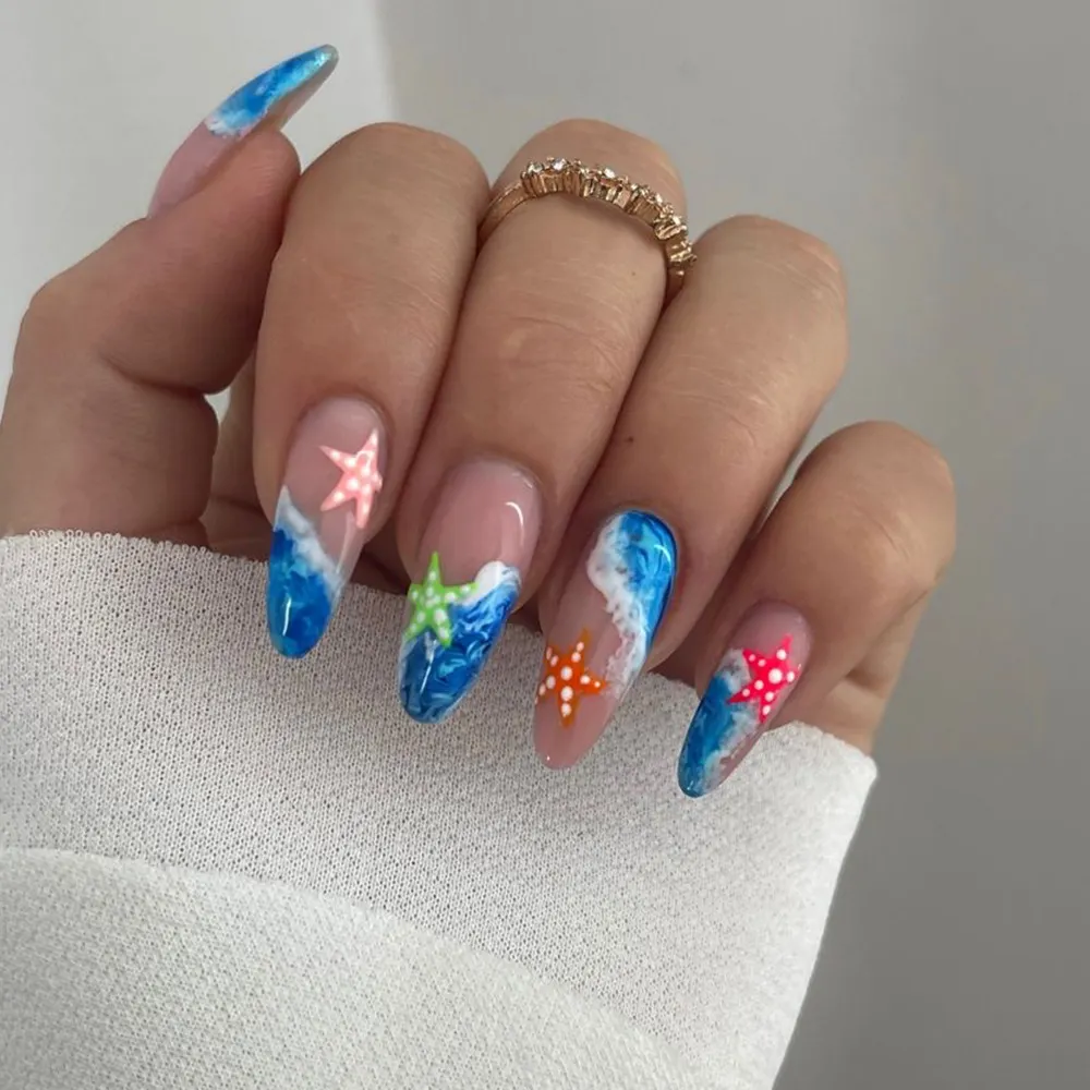 Churchf Churchf Summer Waves Colorful Starfish Wearing Almond Nail Patch Removable Product