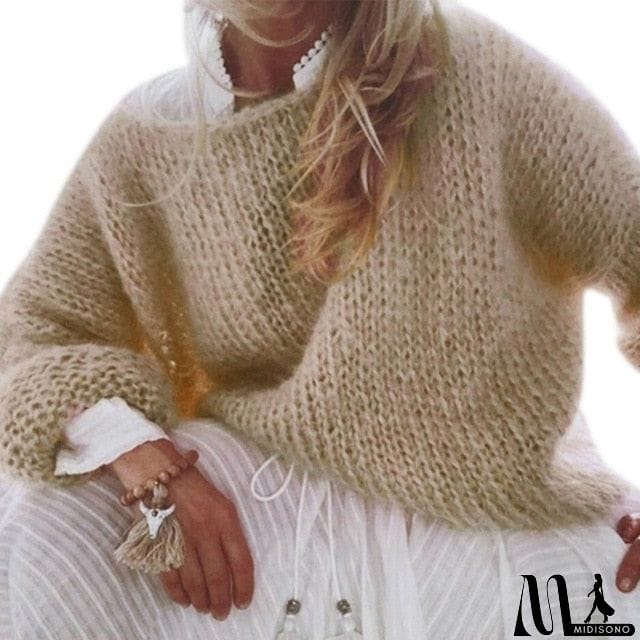 MidiSono - Lantern Long Sleeve Sweater Fluffy Mohair