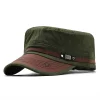 Men's Flat-top Leather Peaked Cap Military Cap Casual Sun Hat by Inlyline