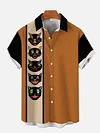 Chocolate Vintage Striped Various Black Cats Printing Men's Short Sleeve Shirt