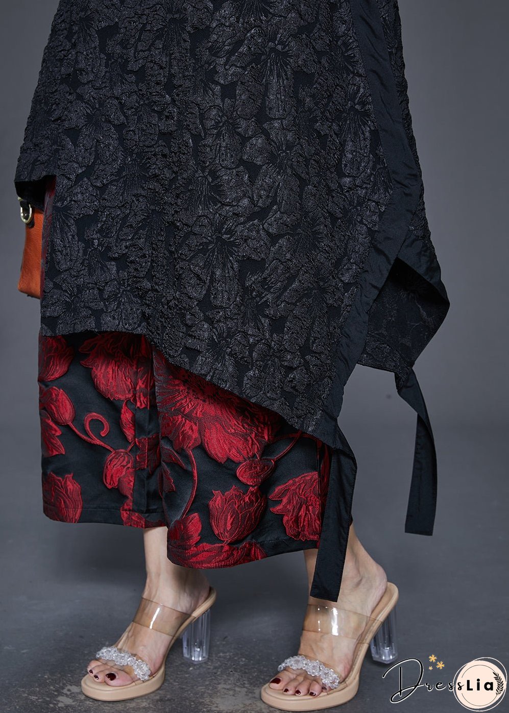 Original Design Black Asymmetrical Jacquard Two Pieces Set Spring