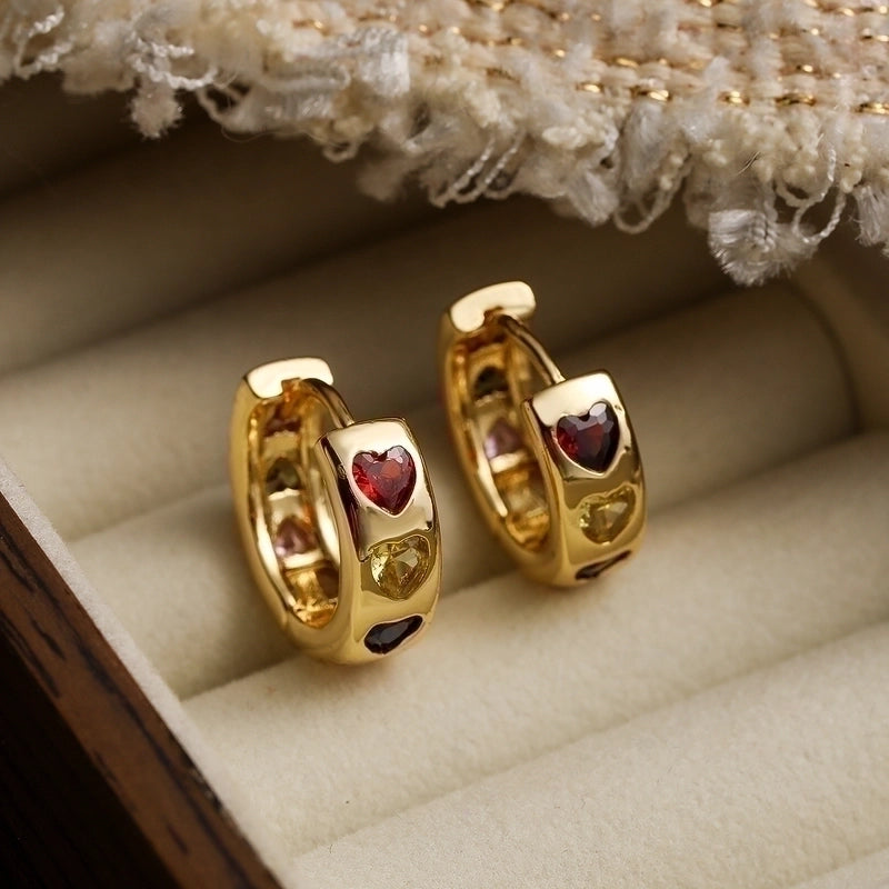1 Pair Minimalist Heart Shape Plating Inlay Copper Zircon 18k Gold Plated Hoop Earrings