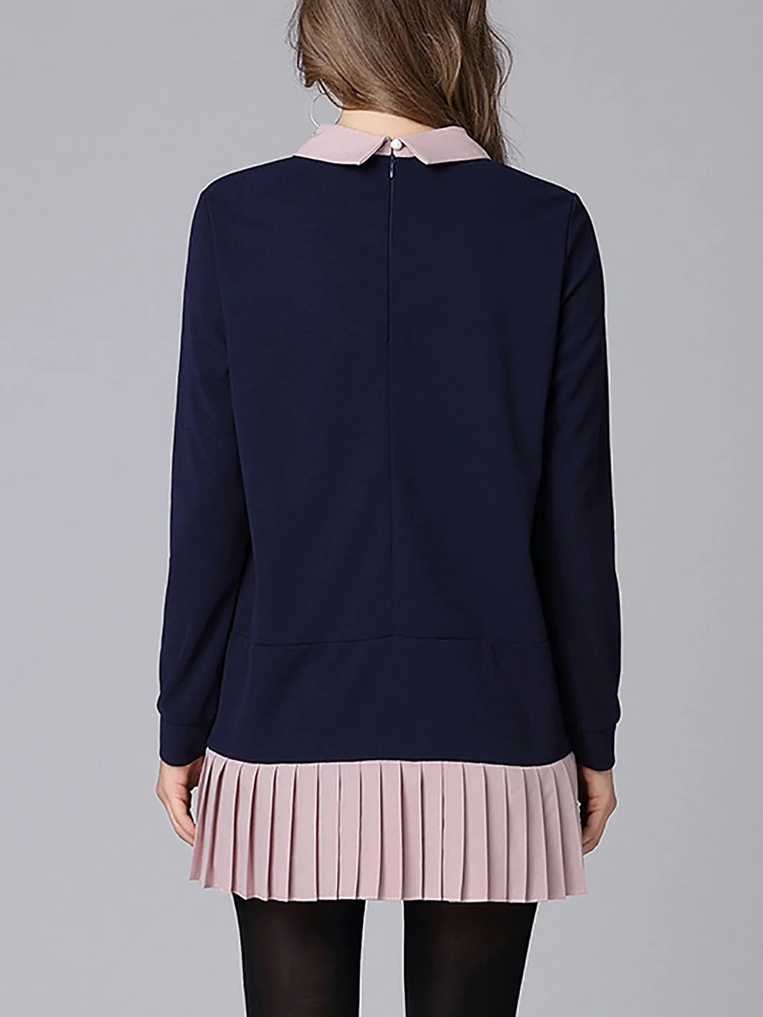 Navy Blue Long Sleeve Solid Tunic