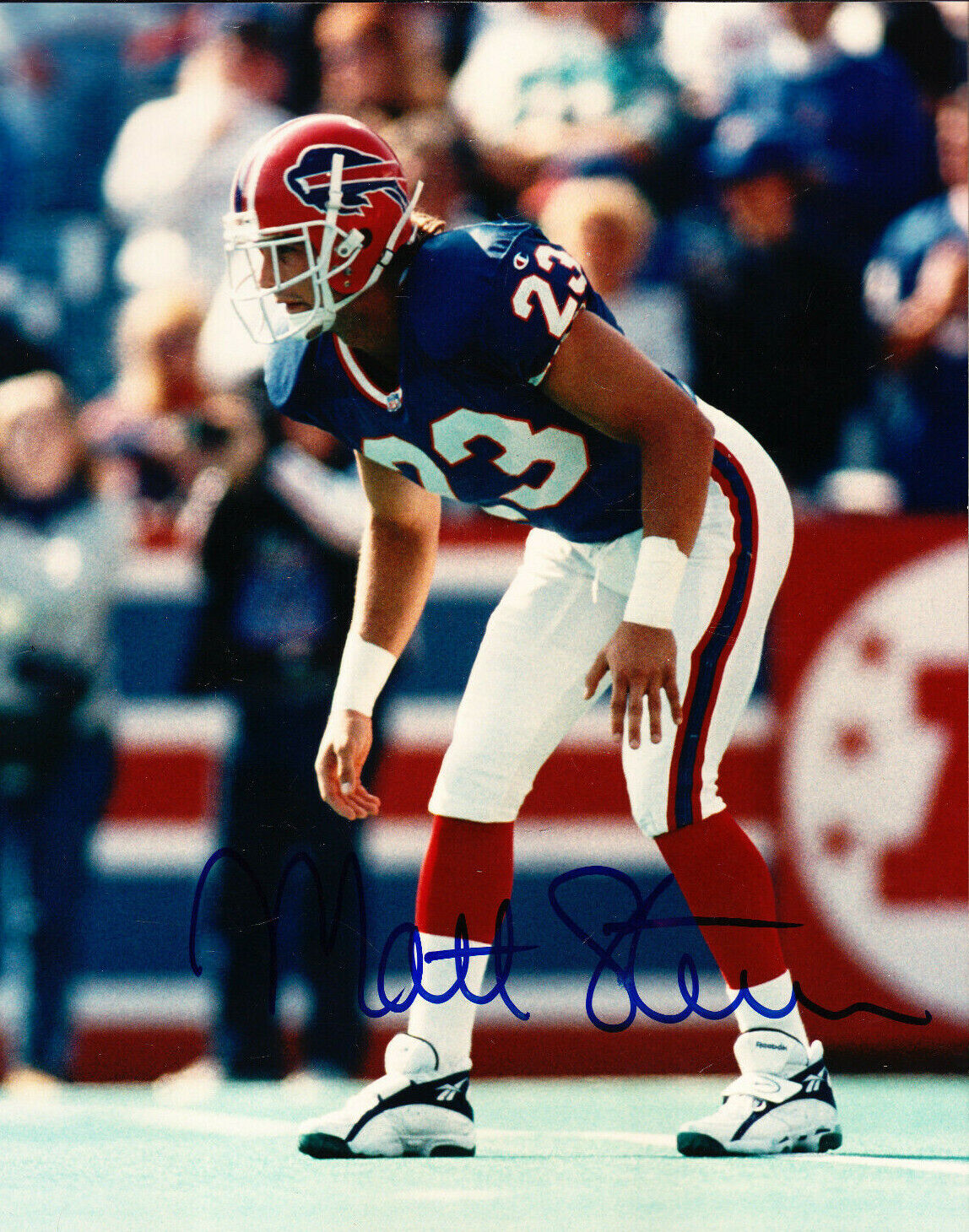 2 LOT MATT STEVENS AUTOGRAPH SIGNED 8X10 Photo Poster painting+CARD SCOREBOARD BUFFALO BILLS COA