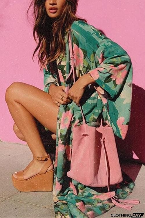 Floral Print Long Cover Up