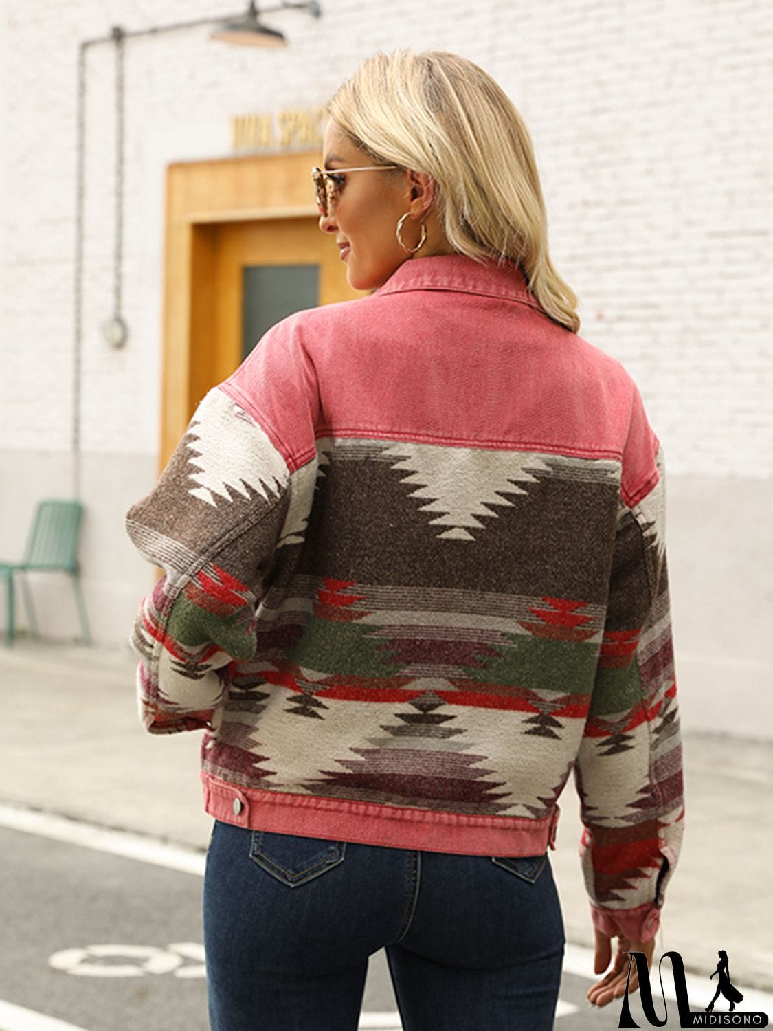 MidiSono - Printed Dropped Shoulder Long Sleeve Denim Jacket