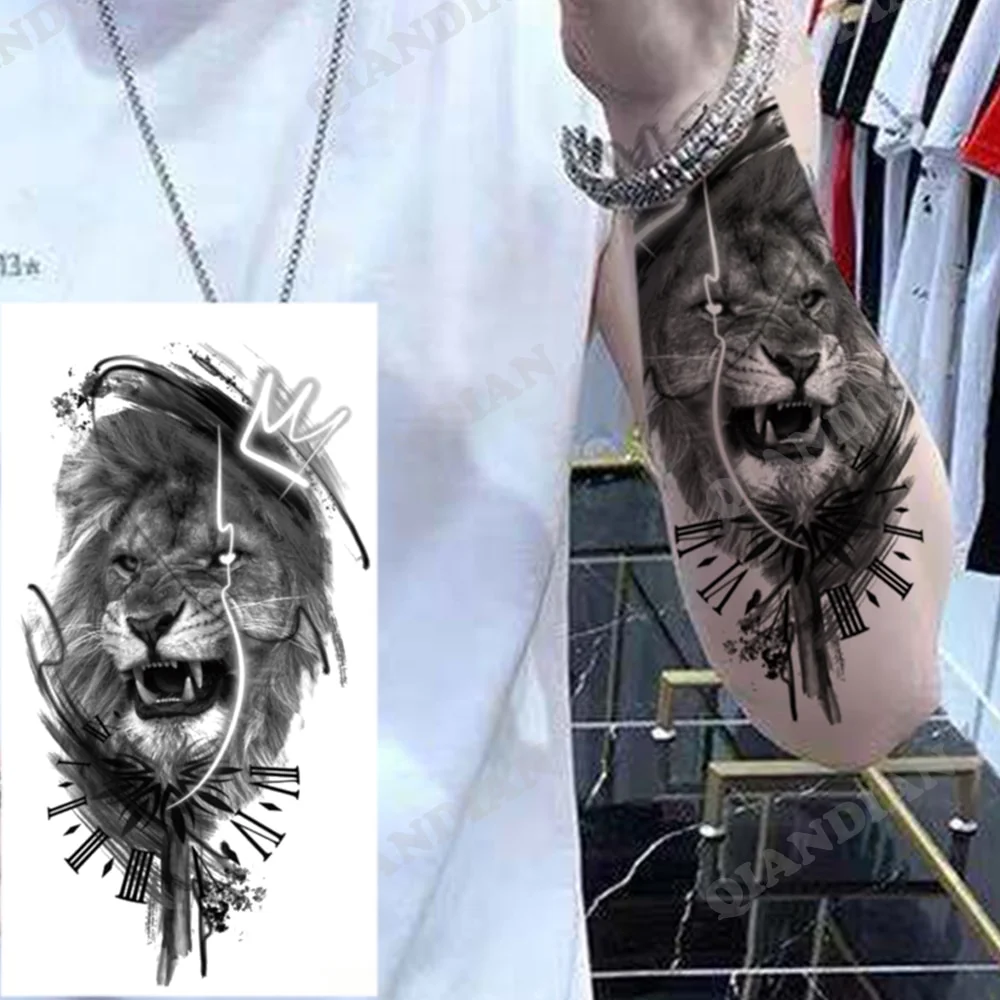 Sdrawing New Waterproof Temporary Tattoo Sticker Forest Lion King Tiger Skull Flash Man Wolf Dragon Body Art Arm Fake Tattoos Women