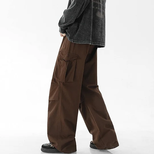 Khaki Black Corduroy Pants Men Fashion Retro Oversized Casual