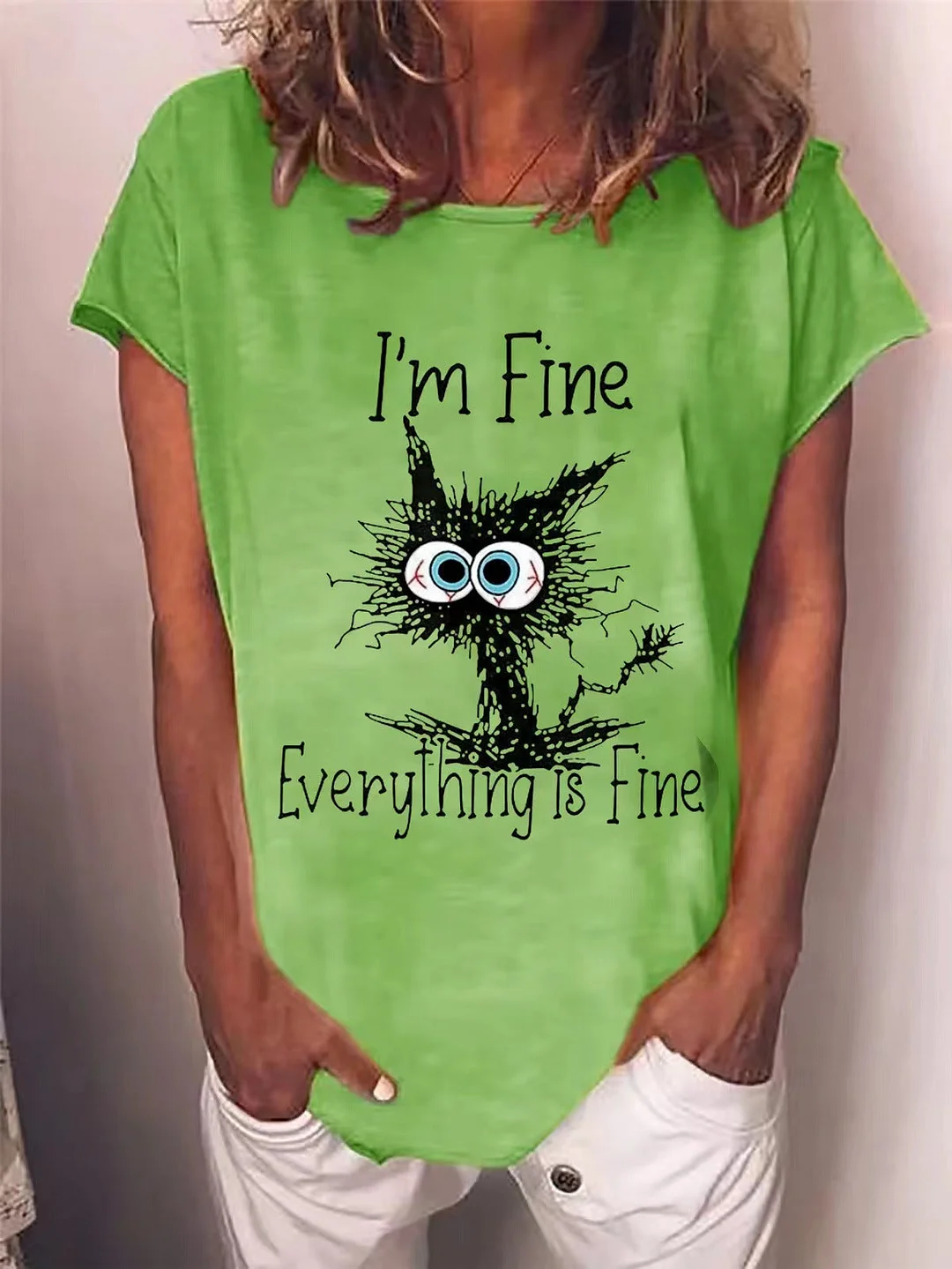 Women's I'm Fine Printed Loose Casual Short Sleeve T-Shirt