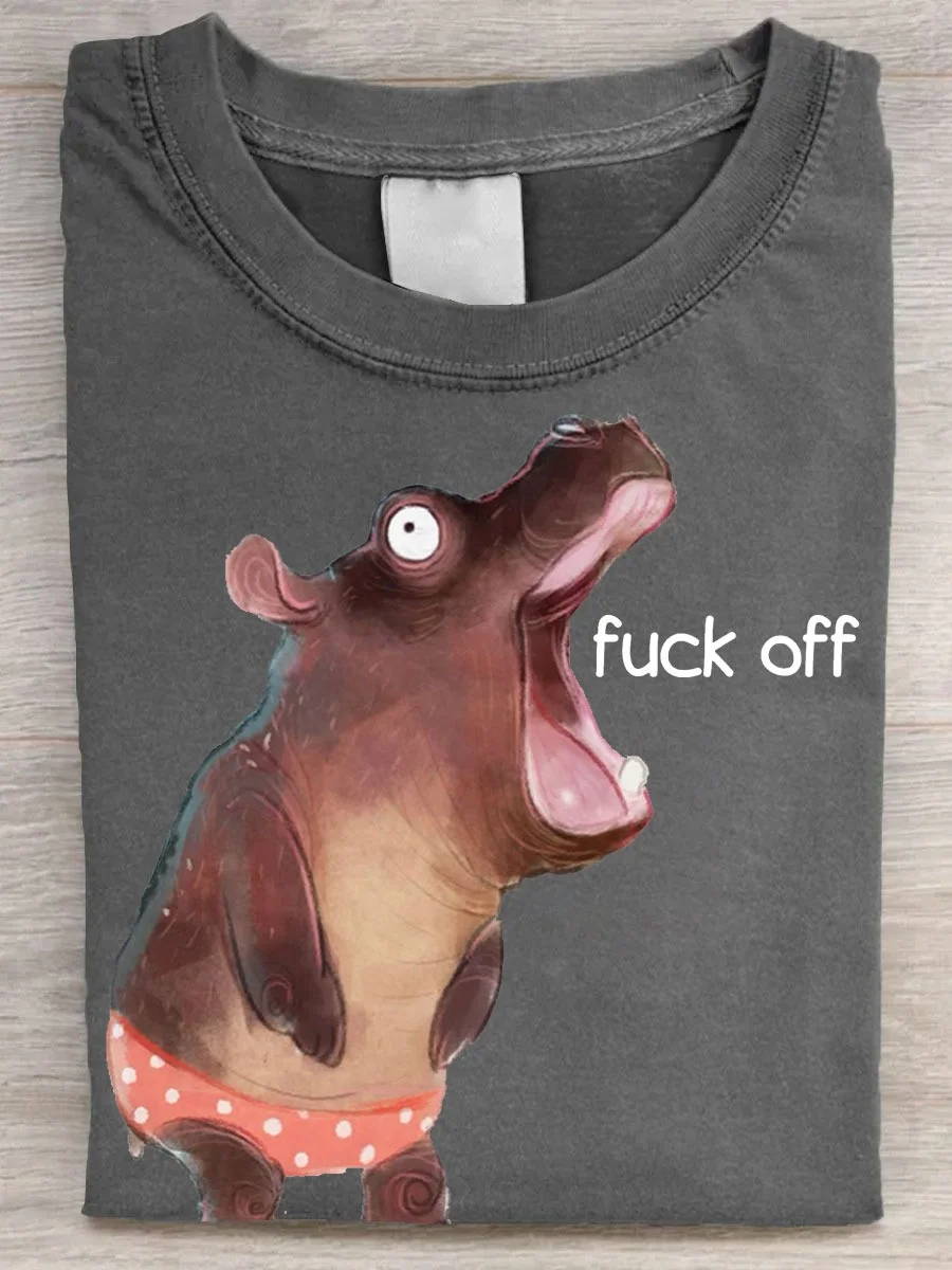 Eagerlys  Fuck Off Cute Hippo T-shirt Eagerlys