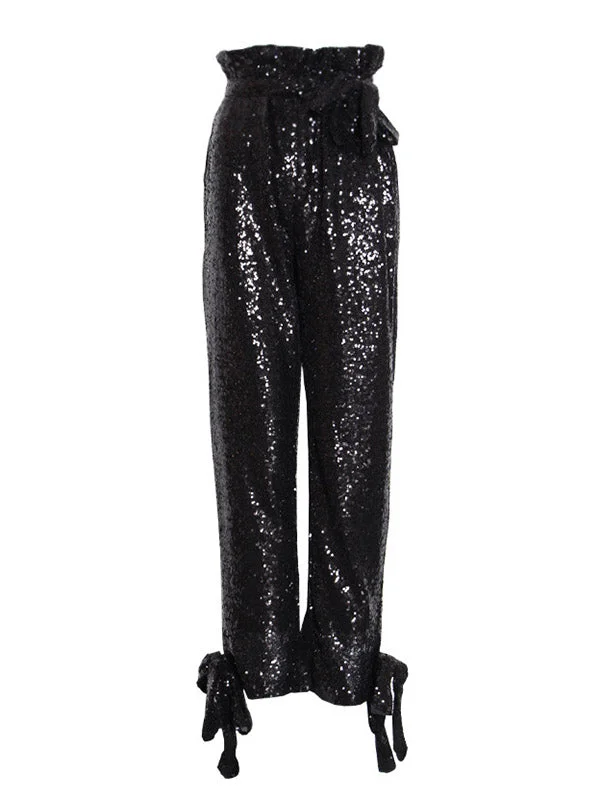 Original Loose Tied Solid Color Shiny Casual Pants Bottoms