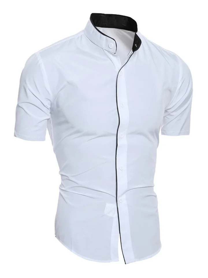 Men's Summer Collar Solid Color Short-sleeved Shirt Casual Fashion Single-breasted Men's Shirt White, Black, Gray-Cosfine