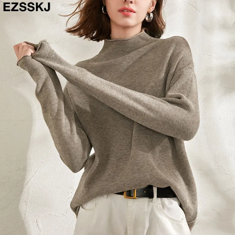 oversize Sweater Women Pullover Casual Turtleneck Long Sleeve chic loose 2021 Knit Sweater Female Jumpers soft top
